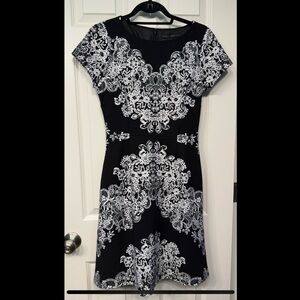 White House Black Market Black and White Sheath Dress Cap Sleeve